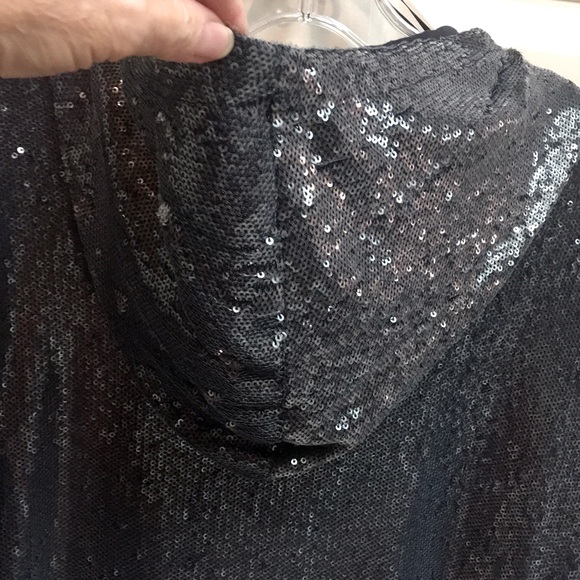 🎉”Anthropologie” Hooded Blue/Grey Sequin Zip Jacket - Picture 7 of 11